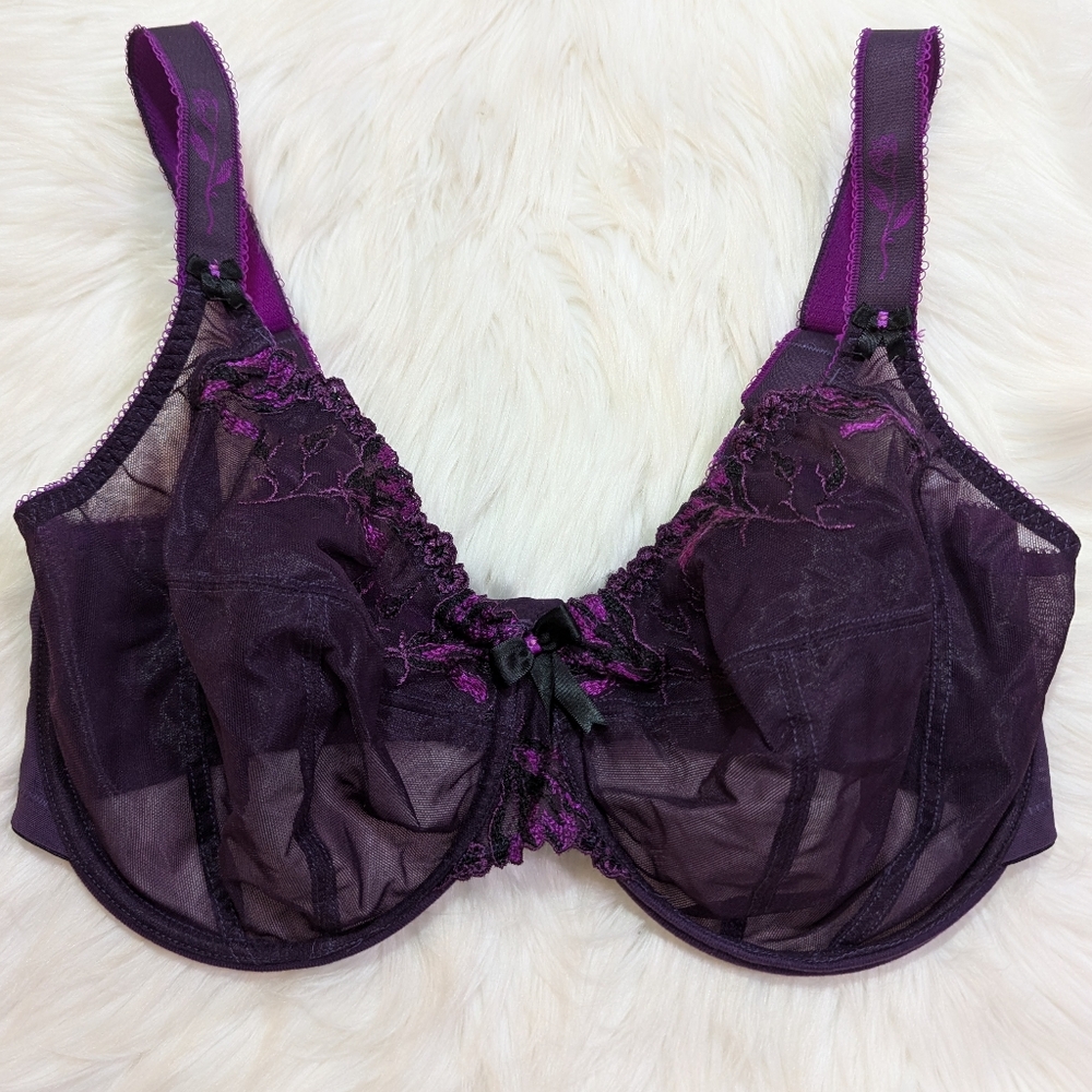 Elomi Purple Mesh See Through Sexy Bra in Size 36G
